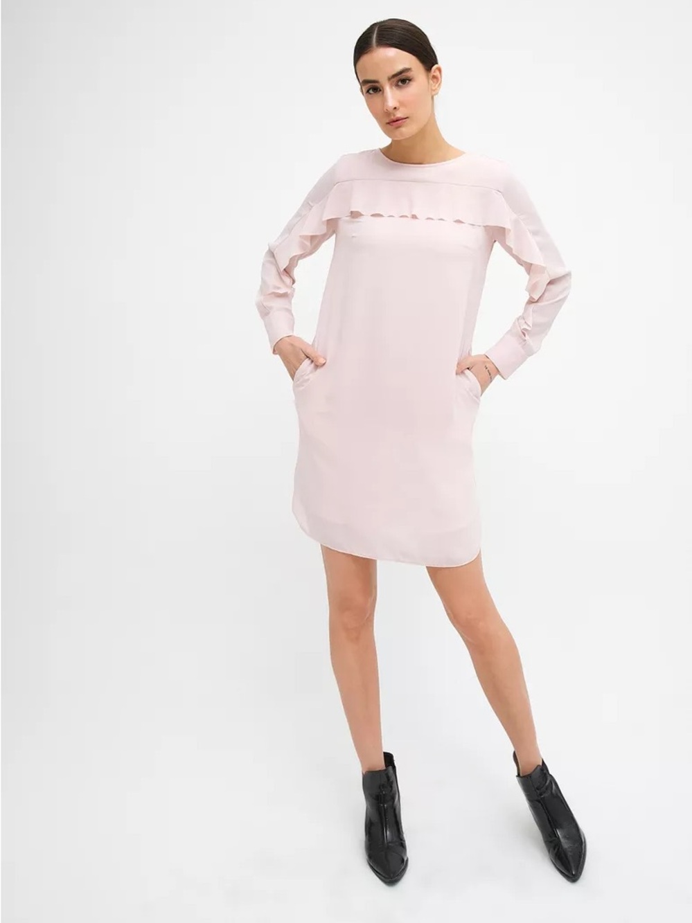 Ann Taylor Soft Pink Ruffle-Trim Shift Dress